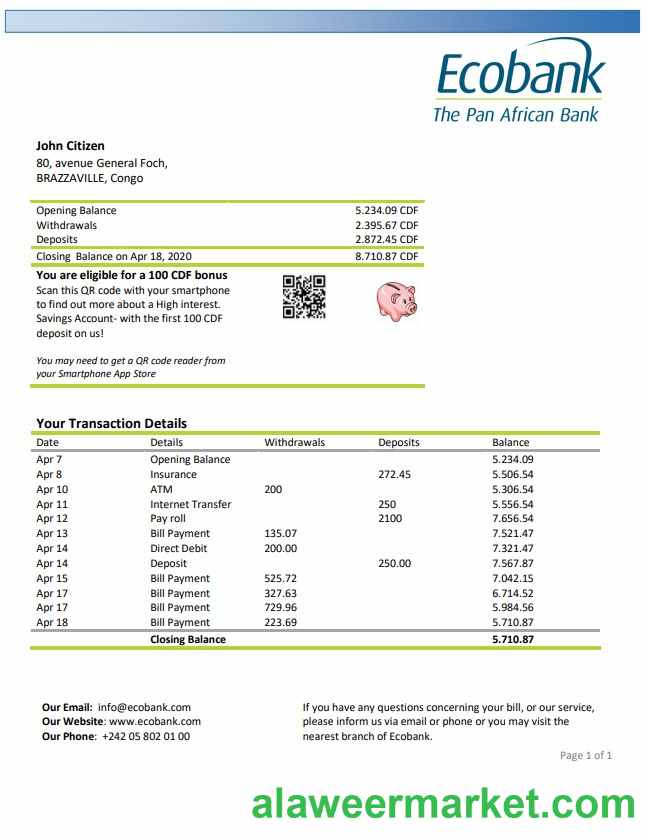 Congo Ecobank bank statement